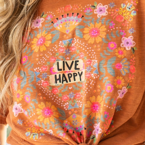 Natural Life Boyfriend Tee Shirt In Orange Boho "Live Happy" Size XS Women's - Picture 2 of 11